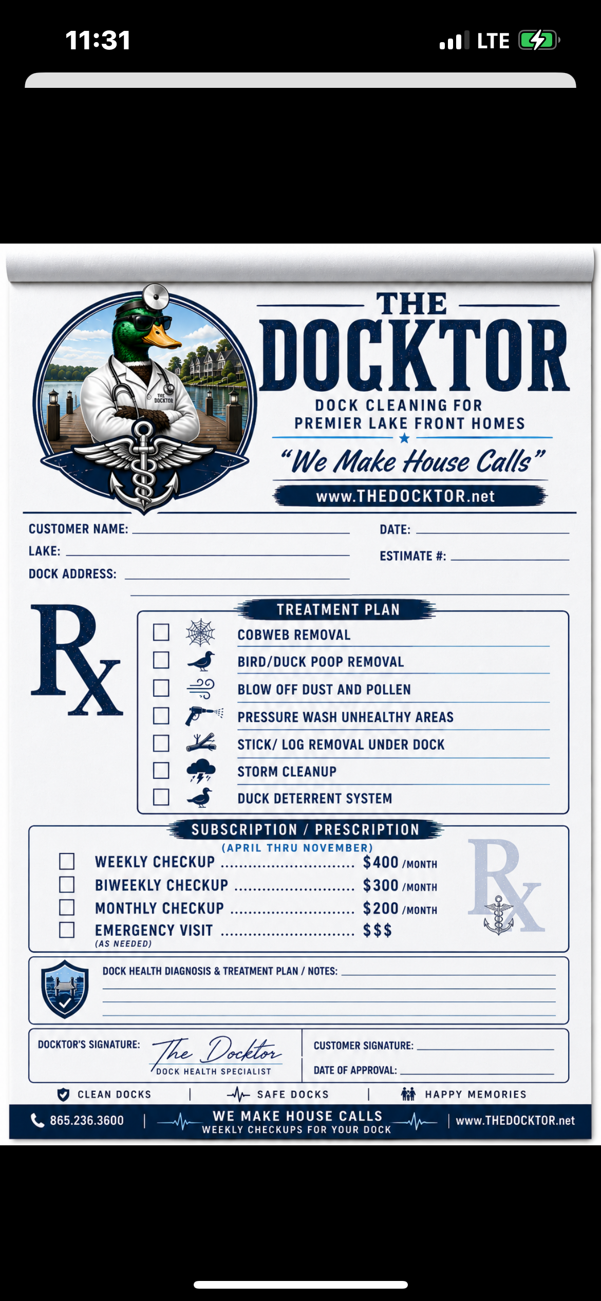 The Docktor dock assessment prescription form